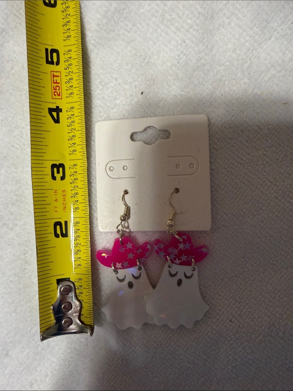 Cute Ghost Dangle Earrings with Pink Cowboy Hats